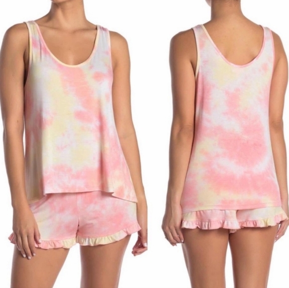 Betsey Johnson Other - Betsey Johnson Tie Dye Shorts & Tank Pj Sleep Set Pink Yellow Size M NWT'S